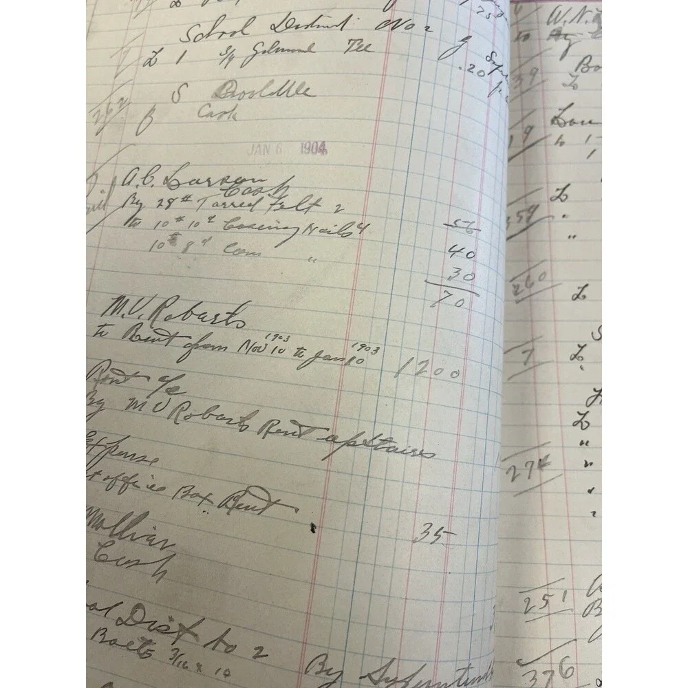 1903-1906 Leather Journal Ledger Store Ephemera Handwritten Paper Junk Journal
